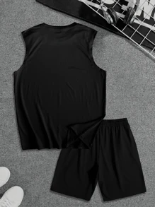 Conjunto personalizado de 2 piezas para hombres, chaleco y shorts, ropa deportiva casual, corte holgado. Ingrese su texto, nombre, lema, texto divertido, bendición, número de la suerte