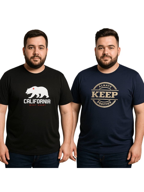 Kit 2 Camisas Camisetas P ao GG Tradicional e Plus Size Masculinas G1 ao G9 100% Algodão Estampadas
