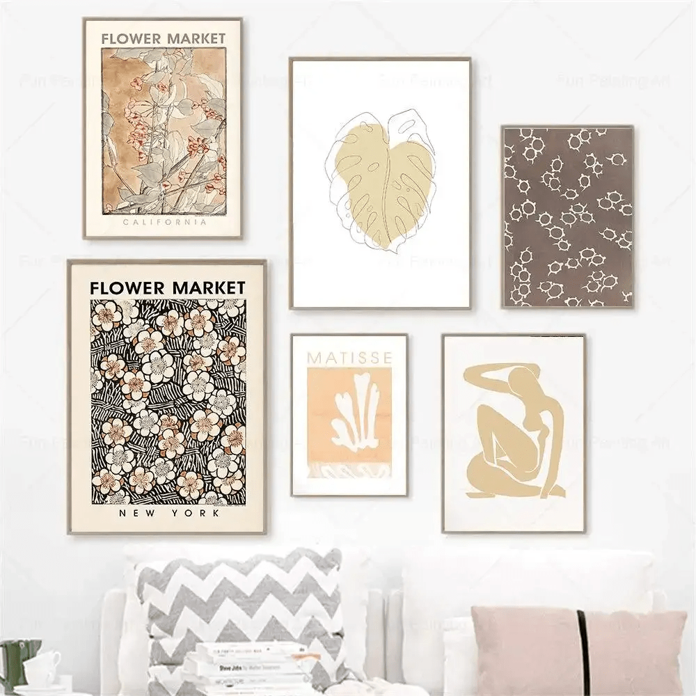 1pc New York Flower Market Abstract Matisse Artist Botanical Posters Neutral Wall Art Canvas Painting Living Room Home Decor Gifts Optional Frame ,Wall Art With Frame