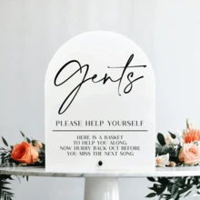 2D Flat Modern Acrylic Wedding Restroom Sign With Stand - "Please Help Yourself" Men's & Women's Welcome Basket Decor, Battery-Free Tabletop Sign, Suitable For Wedding Receptions And Events - White - View 5