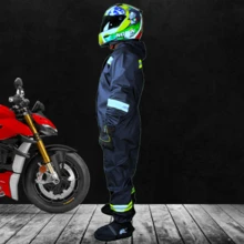 Impermeable Overol Para Motociclista Y Ciclista Hombre Mujer Con Reflejantes, Impermeable para lluvia, Overol Con reflejantes Elasticos ajustable - Azul Marino - Ver 6