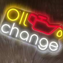 Oil Change Neon Sign Garage Neon Sign Car Garage LED Sign Car Repair Wall Decoration Neon Sign Dimmable Neon Sign Repair Shop Car Garage Workshop Garage Gift - Lemon Yellow + Red + White - View 6