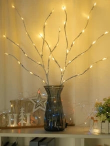 1 件白桦树枝灯电池供电 20 个 LED 仙女灯点亮柳树枝适用于家庭卧室壁炉室内室外装饰（暖光） - 黃色 - 查看 4