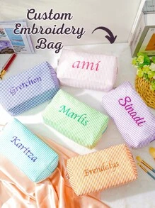 Embroidered Name Makeup Bag, Corduroy Makeup Pouch Custom, Sanitary Napkin Storage Bag, Travel Makeup Bag, Personalized Storage Bag, Makeup Bag, Travel Accessories Multi-Functional, Space-Saving Versatile, Large Capacity, Lightweight, Functional, Practical, All-Purpose, Colorful, Cute, Commuting, Business Casual, Ideal Gifts For Him, Ideal Gifts For Holiday/ Vacation, For Outdoors/Outings/Travel/Hiking/Stadium/Sports/Climbing, For Business/Commute/Work/Office, Mother's Day Gifts Women