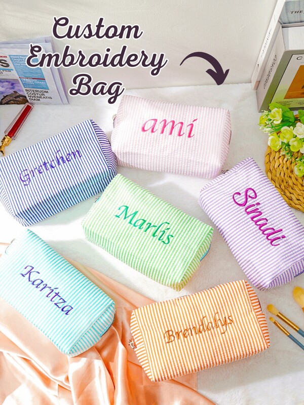 Embroidered Name Makeup Bag, Corduroy Makeup Pouch Custom, Sanitary Napkin Storage Bag, Travel Makeup Bag, Personalized Storage Bag, Makeup Bag, Travel Accessories Multi-Functional, Space-Saving Versatile, Large Capacity, Lightweight, Functional, Practical, All-Purpose, Colorful, Cute, Commuting, Business Casual, Ideal Gifts For Him, Ideal Gifts For Holiday/ Vacation, For Outdoors/Outings/Travel/Hiking/Stadium/Sports/Climbing, For Business/Commute/Work/Office, Mother's Day Gifts Women