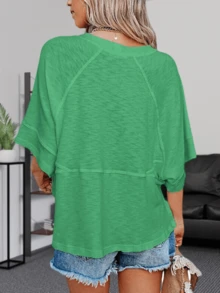Women's Summer Soft Crewneck Batwing Half Sleeve T-Shirt Solid Color Lightweight Loose Fit Casual Top Christmas Gift & New Year Gift - 綠色 - 查看 3