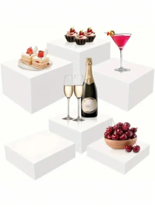 1/6pcs Acrylic White Square Storage Box, Desktop Organizing Box And Storage Box, Living Room Horizontal Organizing Box, Party, Wedding, Festival Dessert Cake Display Organizing Box, Baking Pastry Plate - White - View 3