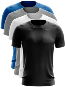 Kit 4 Men's Dry Fit T-Shirts Polyester Premium Mesh UV Protection Running Training - Black/ White/ Grey/ Royal Blue - View 1