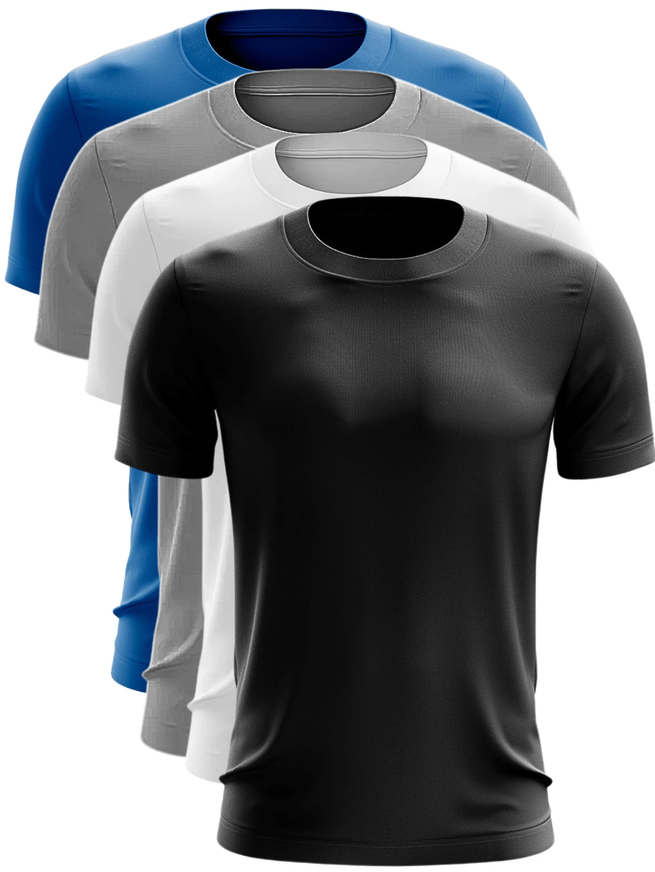 Kit 4 Men's Dry Fit T-Shirts Polyester Premium Mesh UV Protection Running Training - Black/ White/ Grey/ Royal Blue - View 1