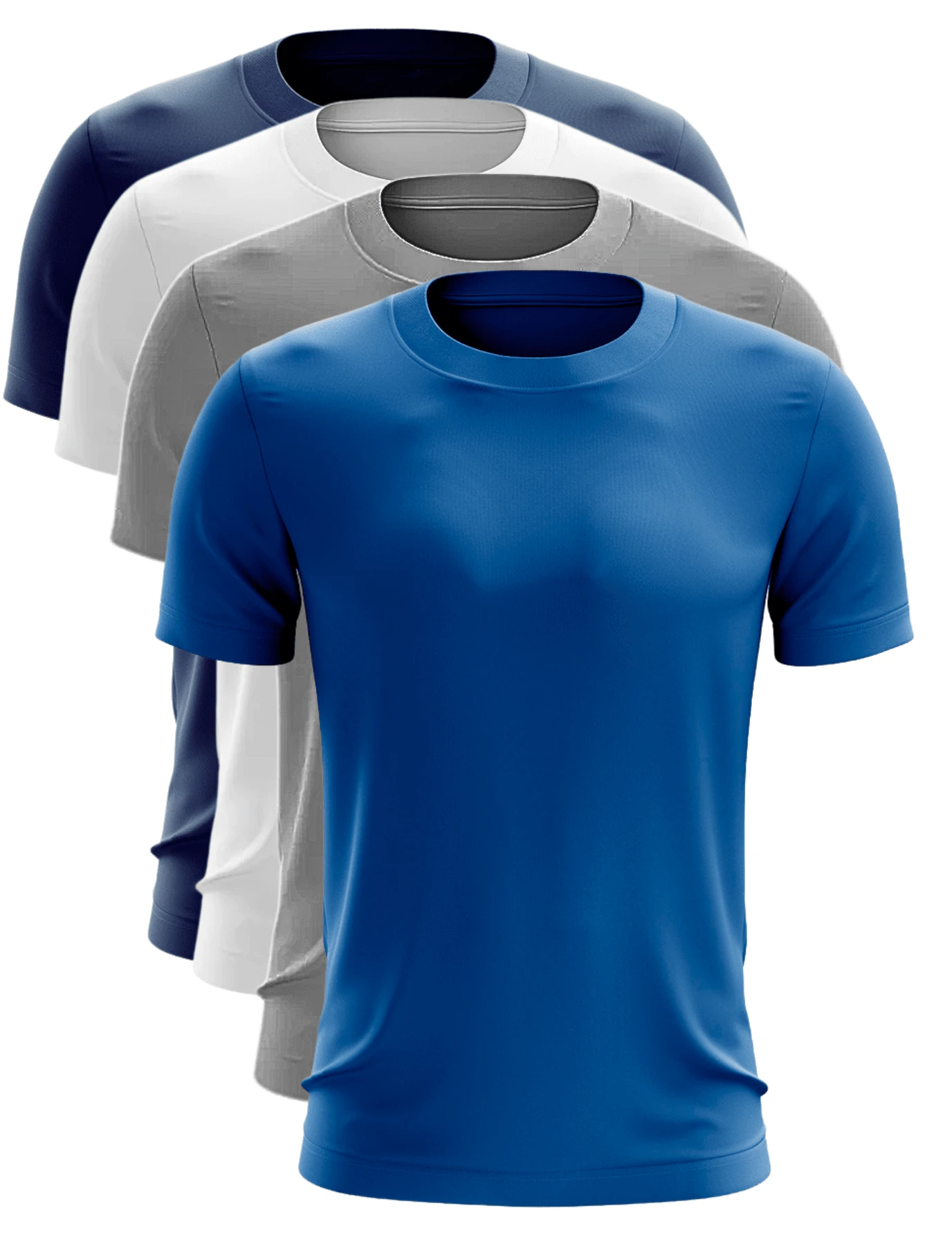 Kit 4 Men's Dry Fit T-Shirts Polyester Premium Mesh UV Protection Running Training - Xanh hoàng gia/Xám/Trắng/Xanh - Xem 1