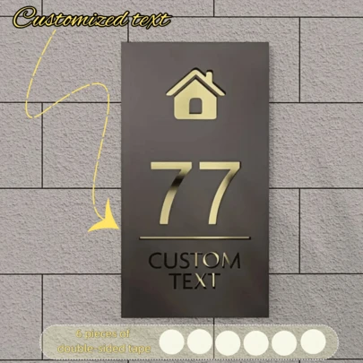 1 PC Plaque de numéro de maison personnalisée en acrylique - Plaque d'adresse personnalisée 3D creuse noire et dorée pour la maison, l'appartement, la boutique | Police de caractères moderne, résistante aux intempéries, avec ruban adhésif double face facile à installer | Améliore l'attrait de la devanture, multifonctionnel, ornemental, réutilisable, en acier inoxydable, exquis, de haute qualité, coloré, moderne, personnalisé, unique, cadeau idéal pour elle, papa, maman, famille, amis, salon de thé, maison, jardin, bureau, pour les anniversaires, la Saint-Valentin, la Fête des mères, la Fête des pères, le pendaison de crémaillère, le rafraîchissement de la maison, artisanat personnalisé