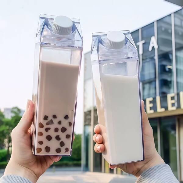 1pc Milk Carton Transparent Water Bottle, Refreshing Portable Cup, Minimalist Plastic Milk Cup