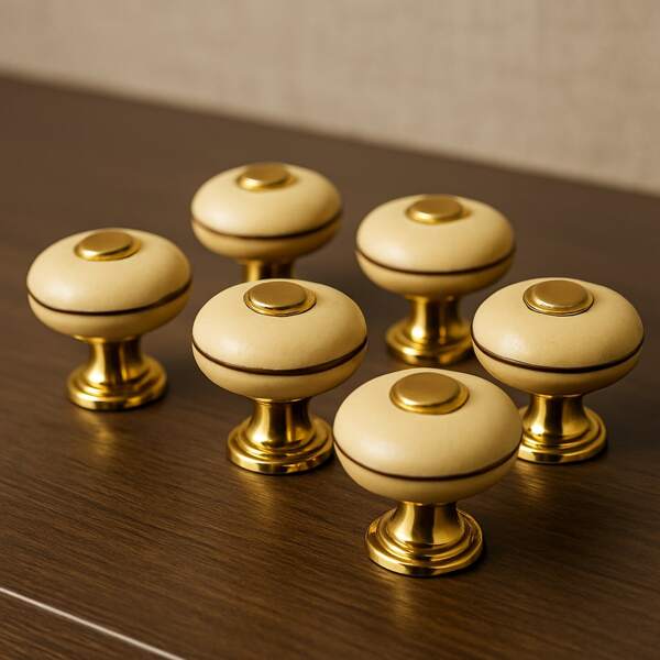 Kit 6 Puxadores Olímpio 3,5cm Bege e Marrom – Estilo Moderno p/ Gavetas