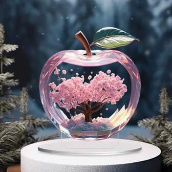 1 件 2D 插图亚克力苹果形状桌面装饰创意彩绘印花设计透明小桌面装饰，适用于家庭和办公室，多功能节日和日常装饰，非常适合赠送朋友和生日礼物复活节礼物