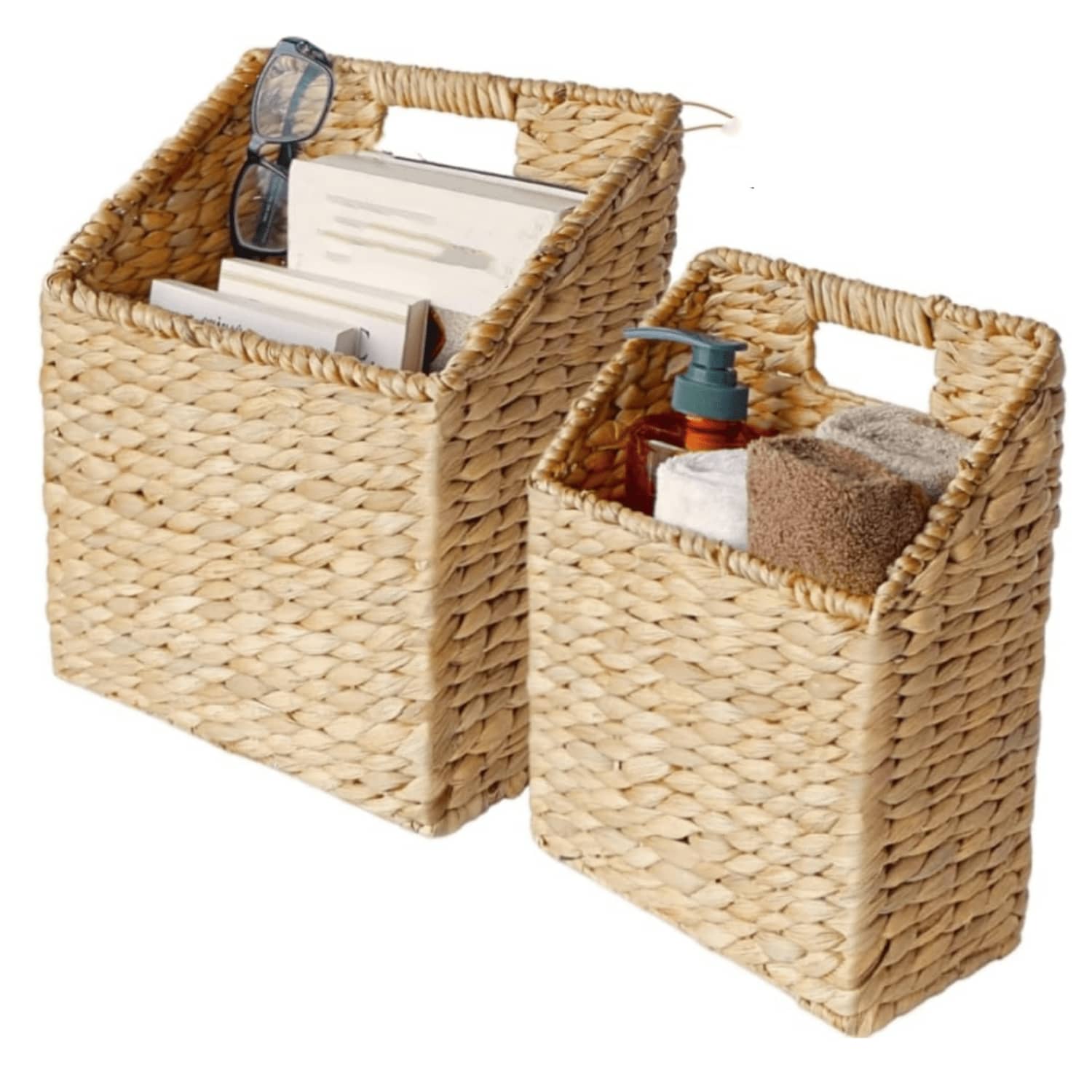 Set Of 2 Wicker Hanging Storage Baskets, Handwoven Wall Baskets For Mail, Files, Books & Accessories, Wall-Mounted Organizer For Entryway, Kitchen, Office, Boho Farmhouse Dr - 棕色 - 查看 1
