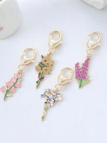 5PCS Cute Enamel Purple Rose Flower Key Ring Sweet Key Chains For Women Girls Handbag Accessories DIY Jewelry Lovers Best Friends Gifts
