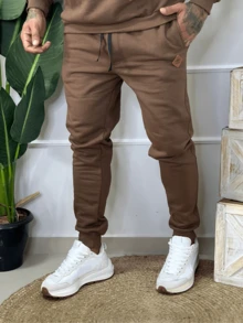 Men's Plush Cotton Jogger Pants Plain Men's Flannel Sweatpants - Màu nâu  Mocha - Xem 2