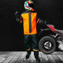 Impermeable Overol Para Motociclista Y Ciclista Hombre Mujer Con Reflejantes, Impermeable para lluvia, Overol Con reflejantes Elasticos ajustable - Naranja - Ver 7