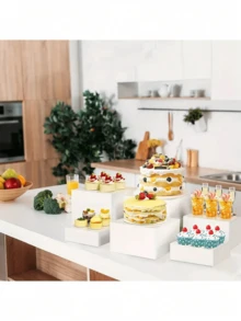 1/6pcs Acrylic White Square Storage Box, Desktop Organizing Box And Storage Box, Living Room Horizontal Organizing Box, Party, Wedding, Festival Dessert Cake Display Organizing Box, Baking Pastry Plate - White - View 9