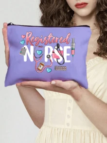 Nurse Theme Cosmetic Bag,Portable Wash Bag,Makeup Bag For Women Zipper Travel Bag Storage Box , Leopard Print, Heart-Shaped, Flower, Nurse's Hat, Stethoscope Pattern Cosmetic Bag,Cosmetic Bag, Lining, And No Closure,Women Makeup Bag Pouch Travel Toiletry Organizer, Back To School Teacher Gift,Nurse's Day Gifts, Mother's Day Gifts,Suitable For College Students, Mothers, Family, Friends, Classmates, And Colleagues To Use - Purple - View 11