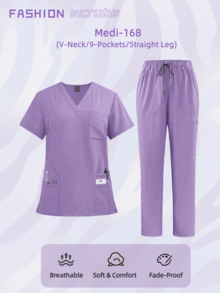 V-Neck Quick-Dry Scrubs Set | Suitable For Hospital, Clinic & Home Casual Wear | Multi-Pocket Top And Pants - Purple - View 2