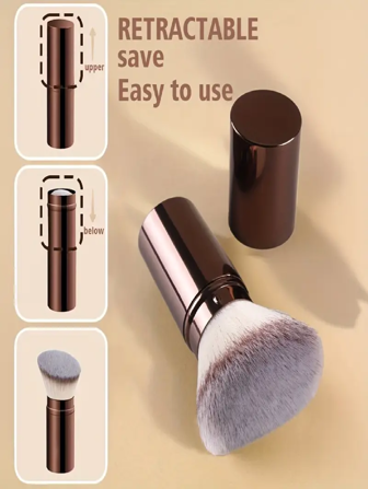 1 pièce Pinceau de maquillage professionnel réglable, pinceau à blush, pinceau à fond de teint, pinceau à poudre, fabriqué en poils synthétiques doux, convient pour les produits de maquillage liquides, pratique pour une utilisation à la maison ou en déplacement