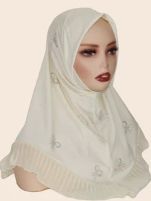 1pc Women's Headscarf, Crystal Decorated, Elastic Material, Fashionable Rhinestone Bow Design, Pleated Hem, Middle East/Malaysian Style Turban For Dress - Bow Diamond Headband - View 10
