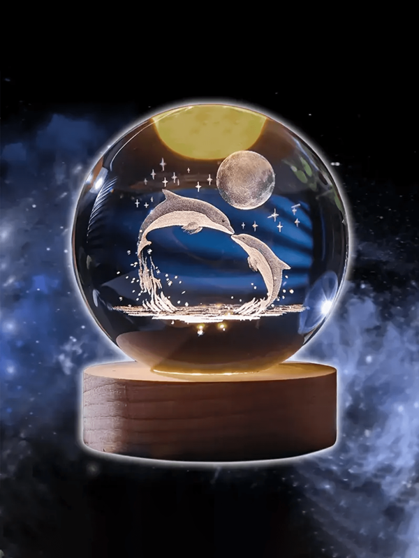1 pezzo Luce notturna in legno con sfera di cristallo 3D alimentata a USB, lampada decorativa per casa e camera da letto, motivi del sistema solare, luna, galassia, Saturno, luce notturna 3D, lampada da scrivania per interni, ottimo regalo per il ritorno a scuola, amici e compagni di classe
