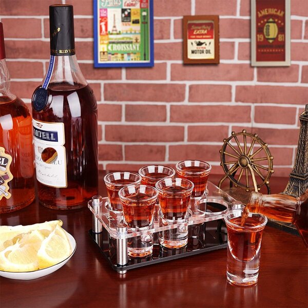 1pc Transparent Black Mini Drink Holder Cup With Tray Rack, Portable, No Spill, Cute Cup Holder For Whiskey/Vodka/Tequila/Cocktail