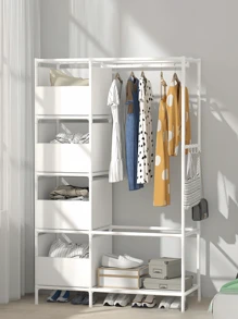 Portable Wardrobe Closet Organizer, Multi-Tier Clothes Storage Rack With Metal Frame And Plastic Shelves, Easy Assemble Movable Bedroom Armoire, Suitable For Living Room, Bedroom, Study, Office, Holiday Gift, Children Gift