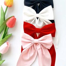4pcs Large Bow Hair Clips, Soft Long-Tailed Bow Hairpins, Vintage Metal Hair Clip Silk, Elegant Hair Accessories, Great Gift For Girls, Claw Clips, Hair Slide, Hair Claws