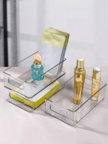 HOUSHELIF 3pcs/Set Simple & Transparent Fridge Drawer Style Food Storage Box Kitchen Utensil Organizer, Fruit & Vegetable Freezing & Fresh-Keeping Container. Stackable Clear Plastic Storage Boxes - Multi-Functional And Space Saving Organizer Bins For Kitchen, Bathroom, Bedroom, Living Room And Office