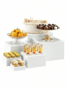 1/6pcs Acrylic White Square Storage Box, Desktop Organizing Box And Storage Box, Living Room Horizontal Organizing Box, Party, Wedding, Festival Dessert Cake Display Organizing Box, Baking Pastry Plate - White - View 7