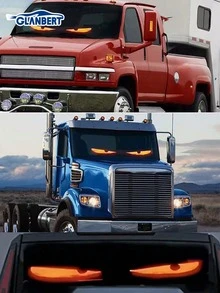 GLANBERT 2pcs Car LED Soft Light Screen, Multilingual Car LED Matrix Pixel Panel Scrolling Advertising, USB APP Truck Devil Eye Logo Light, No Battery Required