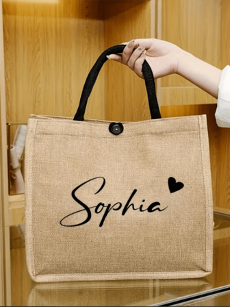 Customizable Personalized Name Linen Tote Bag, Personalized Fashion Outdoor Tote Bag, Customized Bag For Teenagers, Customized Name Or Holiday Text, Large Capacity Briefcase, Perfect For Shopping, Gift Giving, Valentine's Day, Teacher Thanksgiving And Events,Multi-Functional,Ornamental,Letter,Stylish,Modern,Colorful,Cute,Adorable,Casual,Custom,Personalised,Unique,Customized,Ideal Gifts For Him,Ideal Gifts For Her,Kids,Urban Gala,Travel, School,Christmas Gift