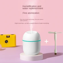 A 2 Pieces Set (Humidifier + USB Fan) Combination, Bring Cool Breeze To People,USB Portable Cold Mist Humidifier, USB Plug-In Small Fan, Featuring 2 Mist Modes, 7-Color Lights And Automatic Shut-Off - Very Suitable For Travel, Home And Bedroom, Applicable For Travel, Home, Office, Car, Party, Valentine's Day Gift