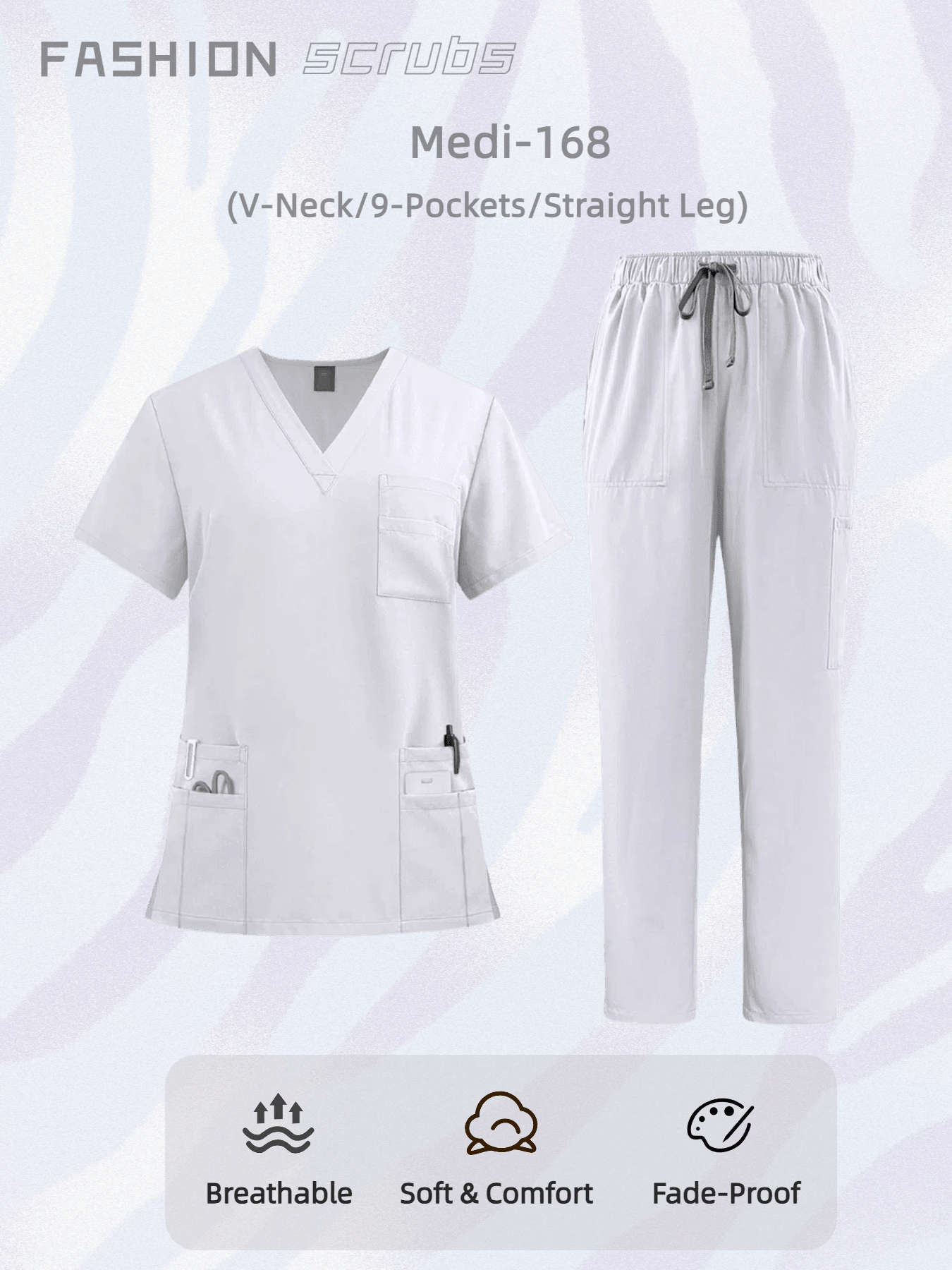 V-Ausschnitt Schnell-Trocknende Kasack-Set, Neues Design | Dehnbar | Geeignet für Krankenhaus, Klinik & Lässig Zuhause | Großes Fassungsvermögen Multi-Tasche