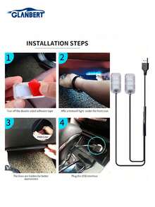 GLANBERT 1 Draggable 4 LED Car Interior Atmosphere Lights, USB Car Foot Pedal Lights, Colorful Foot Lights - Multicolor - View 7
