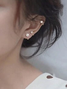 6pcs/Set Korean Design Sparkling Zirconia Screw Stud Earrings Set, S925 Spiral Cartilage Earrings Suitable For Teenagers - one-size - View 5