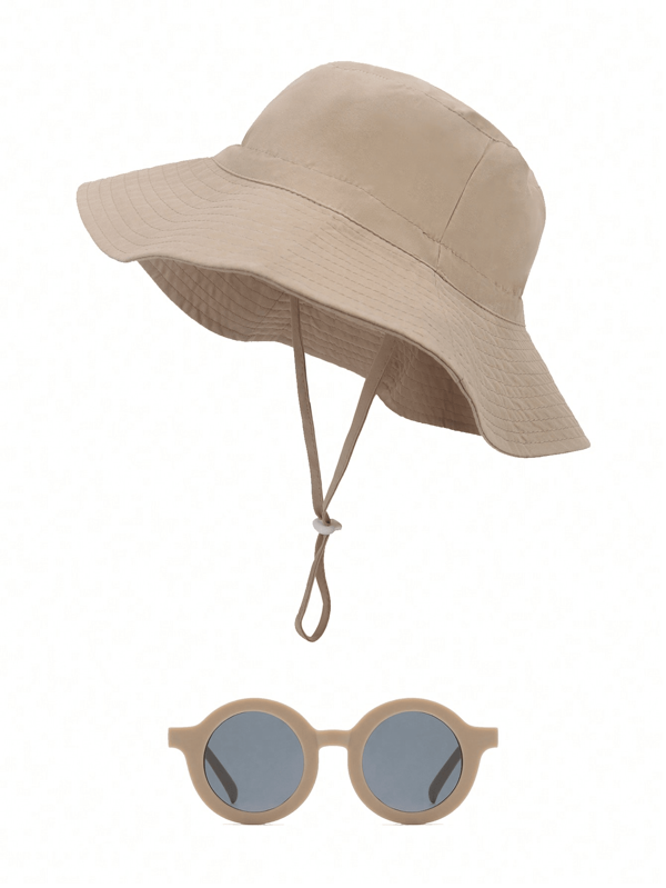 1 Set Kids Sun Hat Quick Dry Breathable Boys Girls Beach Hat Bucket Hat With Decorative Sunglasses