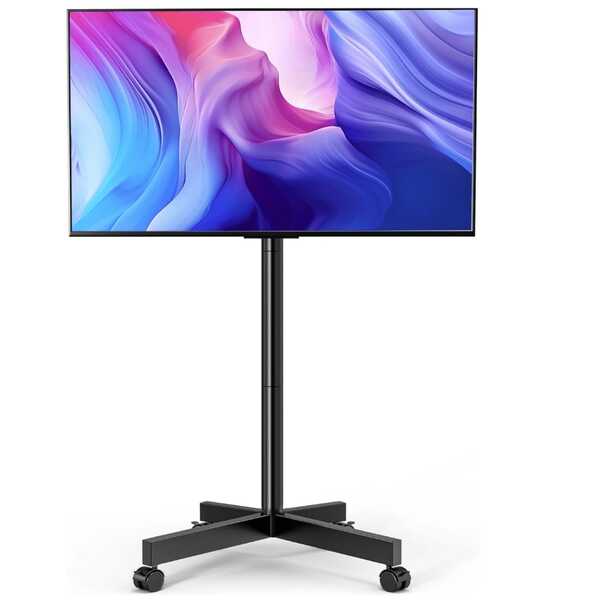 4K Smart TV Up To 110 Lbs, Height Adjustable Portable TV Cart With Wheels And Tilt Mount, Outdoor TV Stand Mount