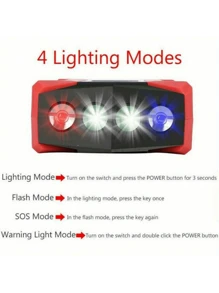 Partida de emergência para carro com lanterna LED - Carregador de bateria de carro 12 V, carregamento rápido, ignição de emergência, bússola, compatibilidade com vários dispositivos para carros, motocicletas, caminhões, SUVs - Design vermelho durável