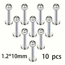 10pcs/Set Stainless Steel Earrings & Lip Rings, Unisex Body Piercing Jewelry - Lip Rings, Ear Studs, Ball Spiral Studs, Lip Studs, 6/8/10mm