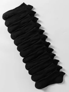 12 Pairs Black Cushion Foot Simple And Versatile Breathable Non-Slip Fashion Ladies Short Socks - Black - View 1