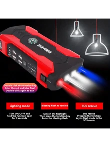 Partida de emergência para carro com lanterna LED - Carregador de bateria de carro 12 V, carregamento rápido, ignição de emergência, bússola, compatibilidade com vários dispositivos para carros, motocicletas, caminhões, SUVs - Design vermelho durável