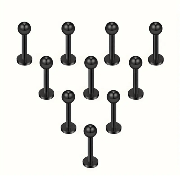 10pcs/Set Stainless Steel Earrings & Lip Rings, Unisex Body Piercing Jewelry - Lip Rings, Ear Studs, Ball Spiral Studs, Lip Studs, 6/8/10mm