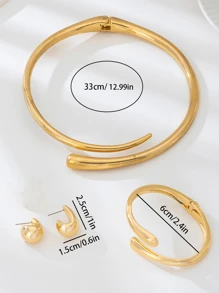 1 Set Fashionable & Elegant Advanced Design Geometric Shaped Alloy Bracelet, Necklace, Stud Earrings Jewelry Set, For Holidays, Parties, Dates - Elegant Gift For Girlfriend