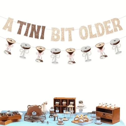 1 Bộ vòng hoa Espresso Martini Ý, biểu ngữ sinh nhật lấp lánh "Thêm một chút tuổi" Trang trí tiệc sinh nhật Espresso Martini Ý