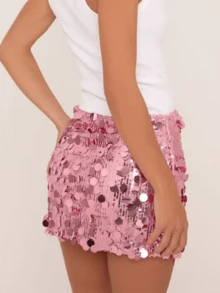 Women's Sparkly Sequin Mini Skirt Mid Rise Slim Fit Bodycon Short Skirt For Party, Work - 粉色 - 查看 5