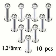 10pcs/Set Stainless Steel Earrings & Lip Rings, Unisex Body Piercing Jewelry - Lip Rings, Ear Studs, Ball Spiral Studs, Lip Studs, 6/8/10mm